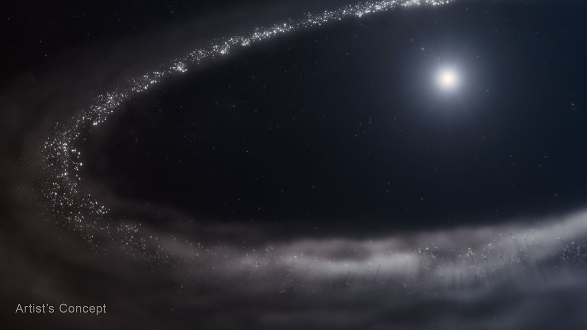 For the first time, researchers confirmed the presence of crystalline water ice in a dusty debris disk that orbits a Sun-like star, using NASA’s James Webb Space Telescope. All the frozen water detected by Webb is paired with fine dust particles throughout the disk. The majority of the water ice observed is found where it’s coldest and farthest from the star. The closer to the star the researchers looked, the less water ice they found.