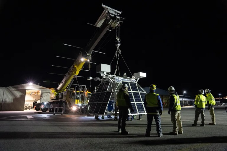 A payload being prepared to launch on a balloon.