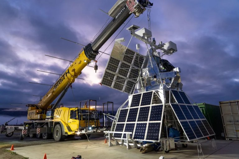 A payload being prepared to launch on a balloon.