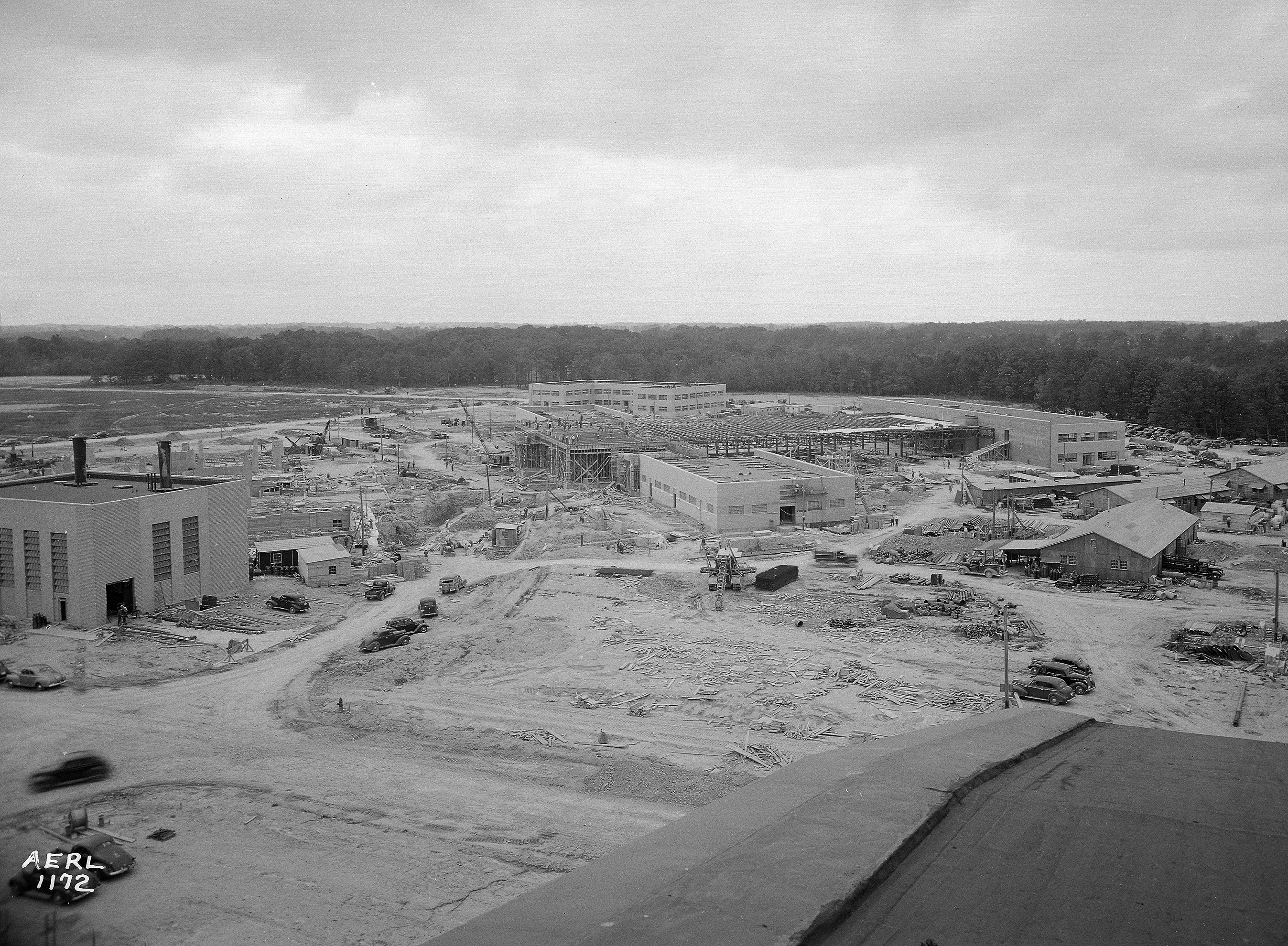View from hangar of AERL buildings under construction.