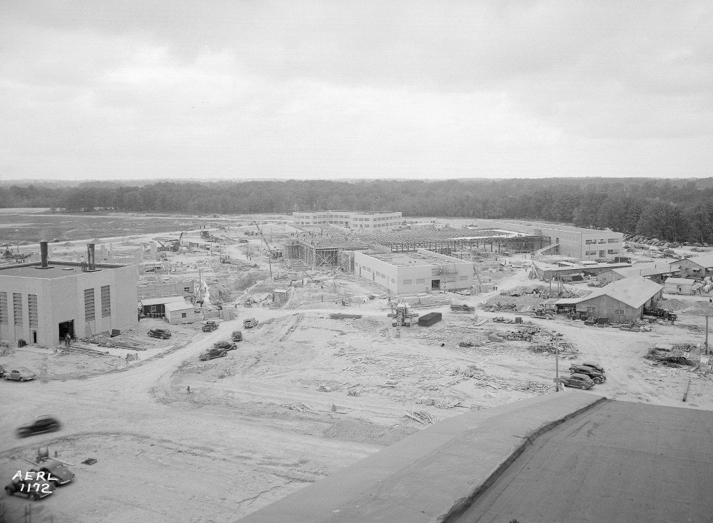View from hangar of AERL buildings under construction.