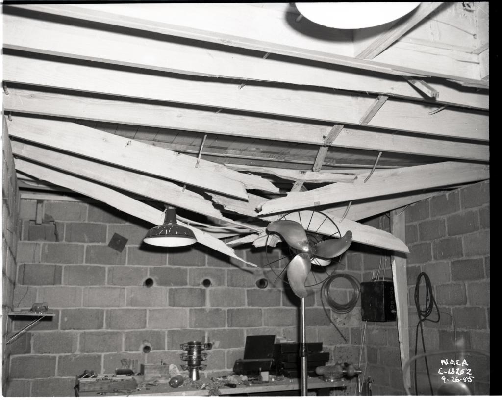 Interior of test cell with damaged roof.