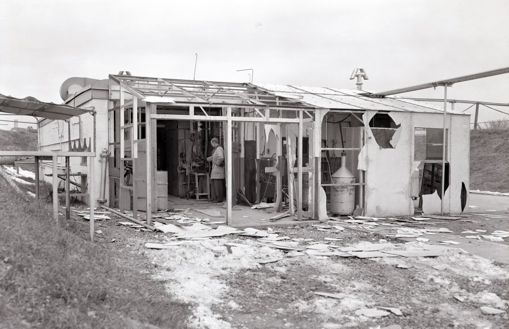 Exterior of gutted test cell.