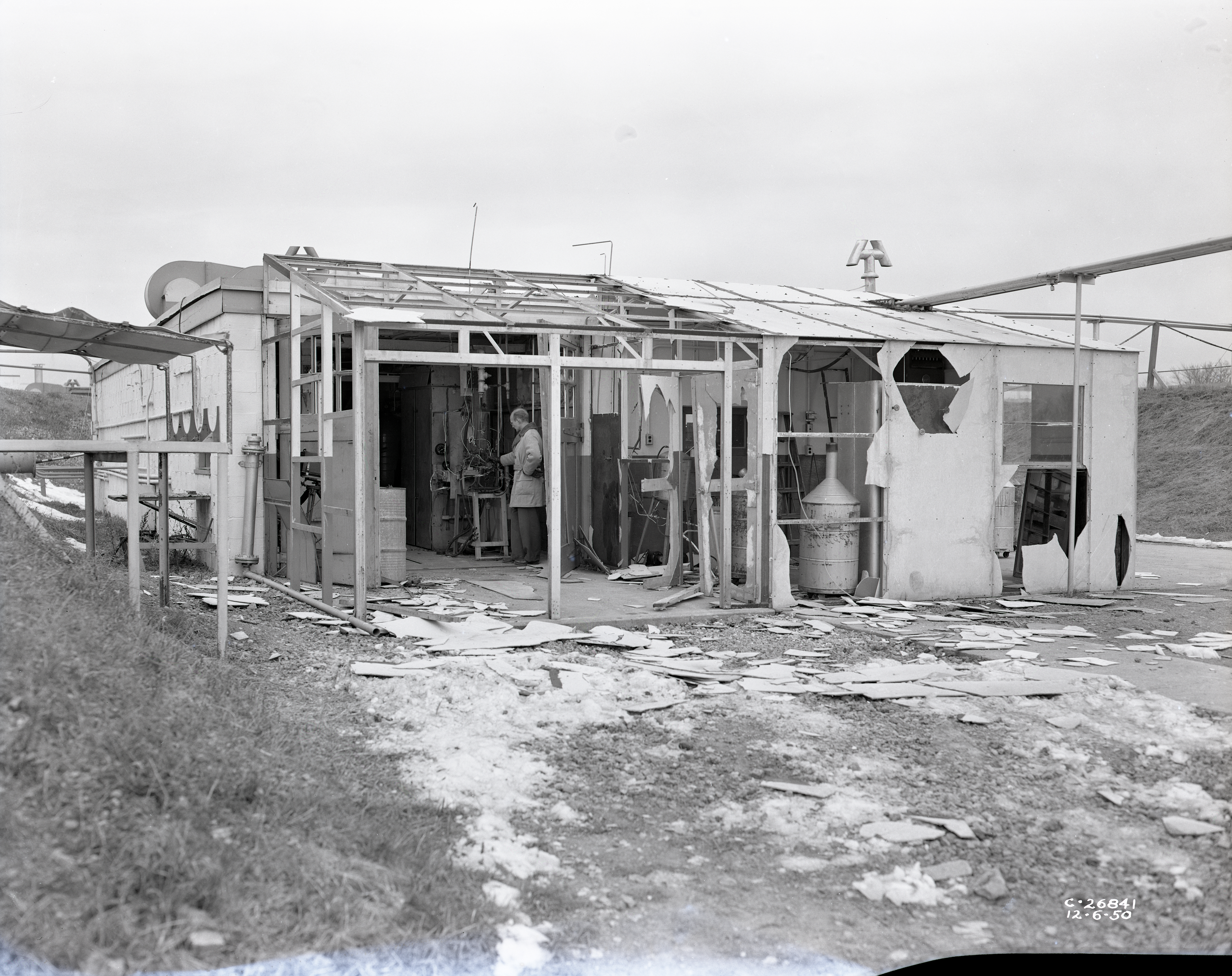Exterior of damaged test cell.