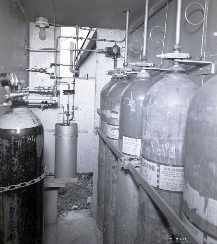 Compressed gas bottles.