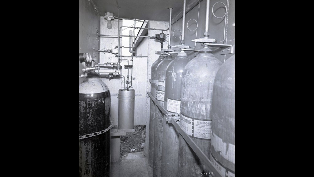 Compressed gas bottles.