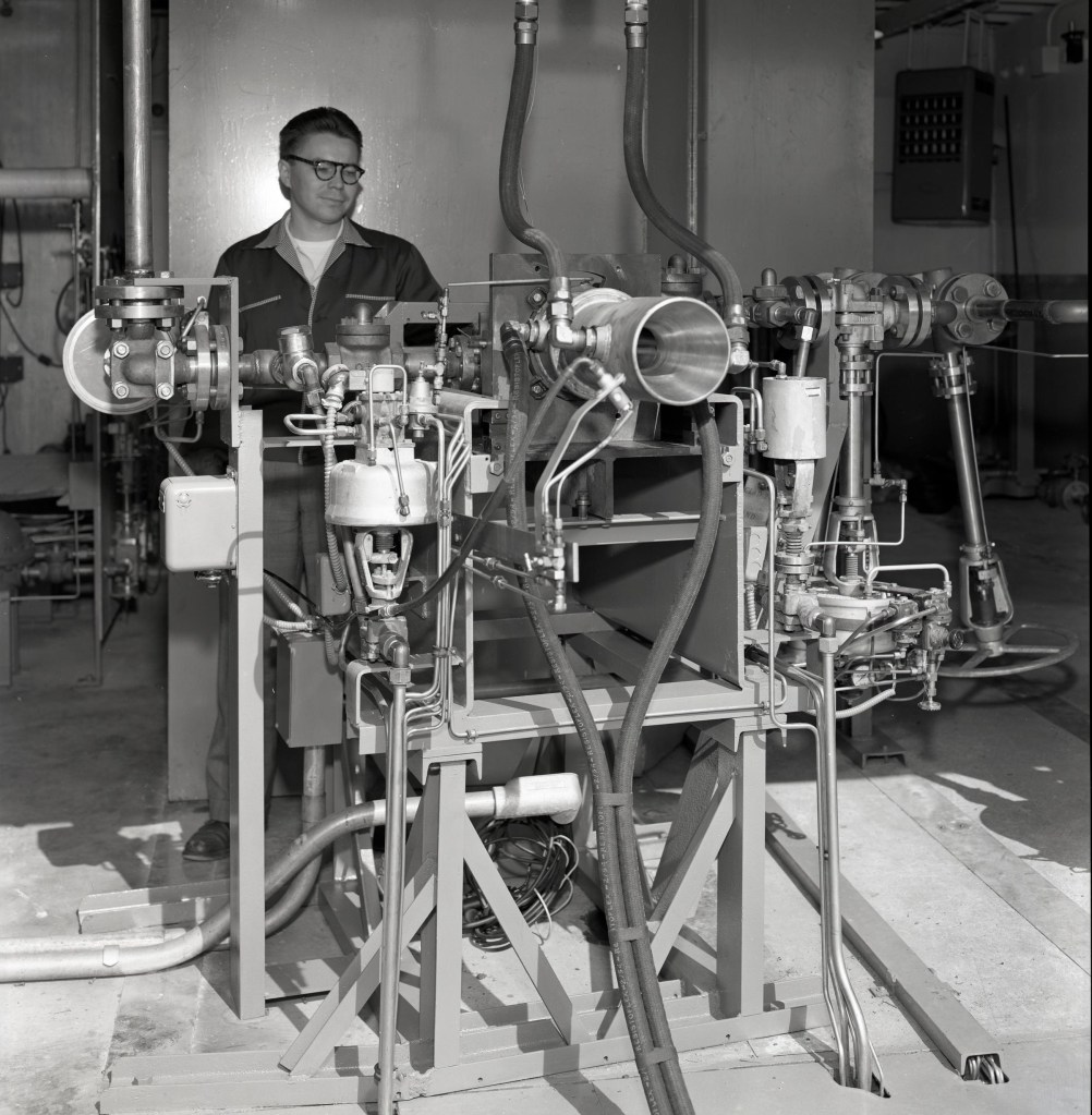 Man with test rig.