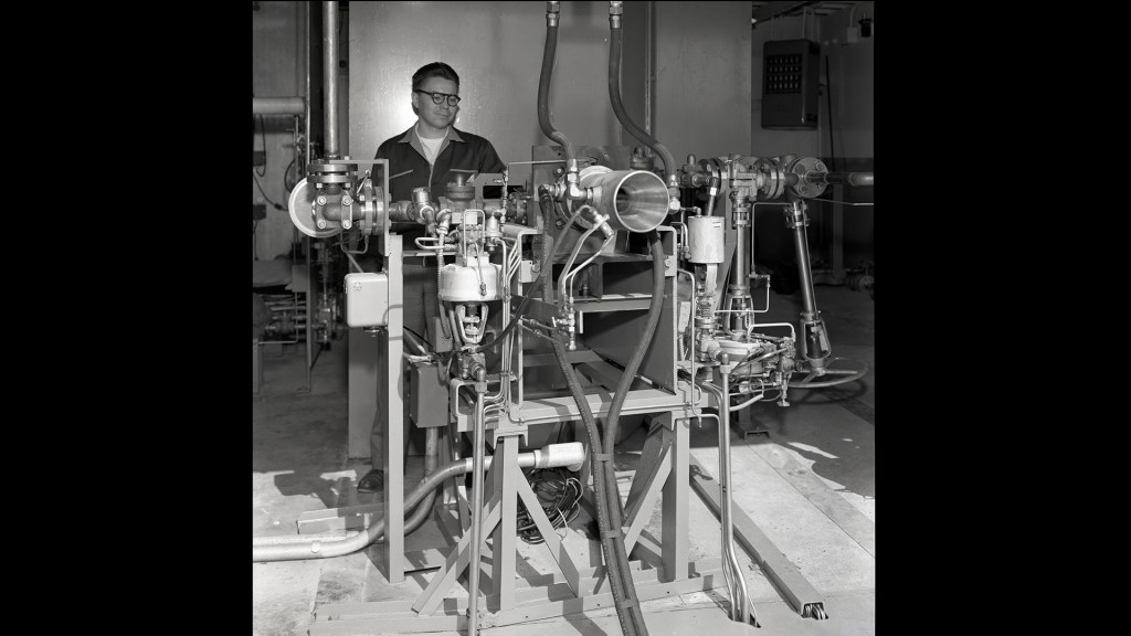 Man with test rig.