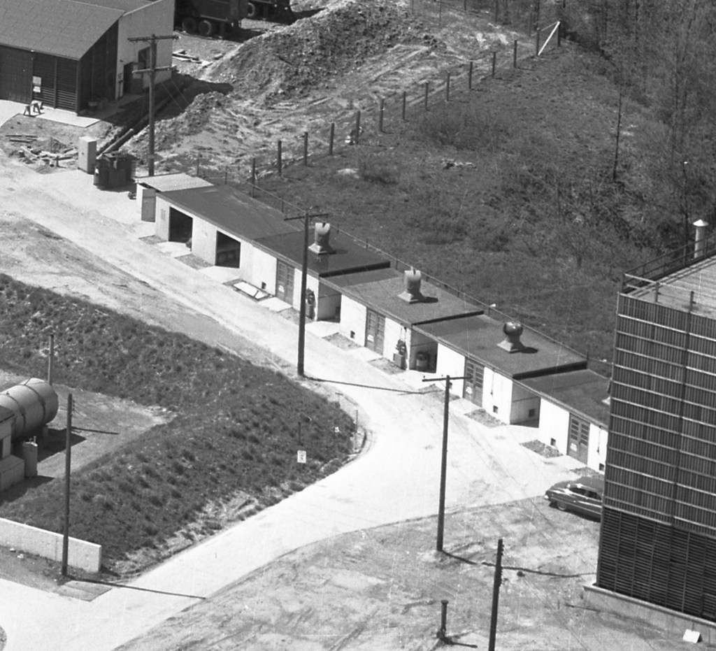 Aerial view of small buildings