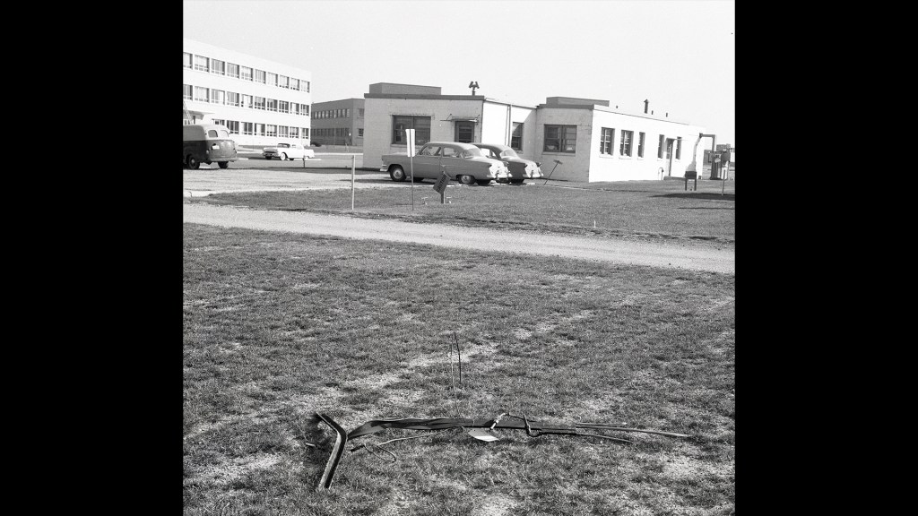 Debris on grassy area.