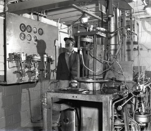 Man with equipment in test cell.