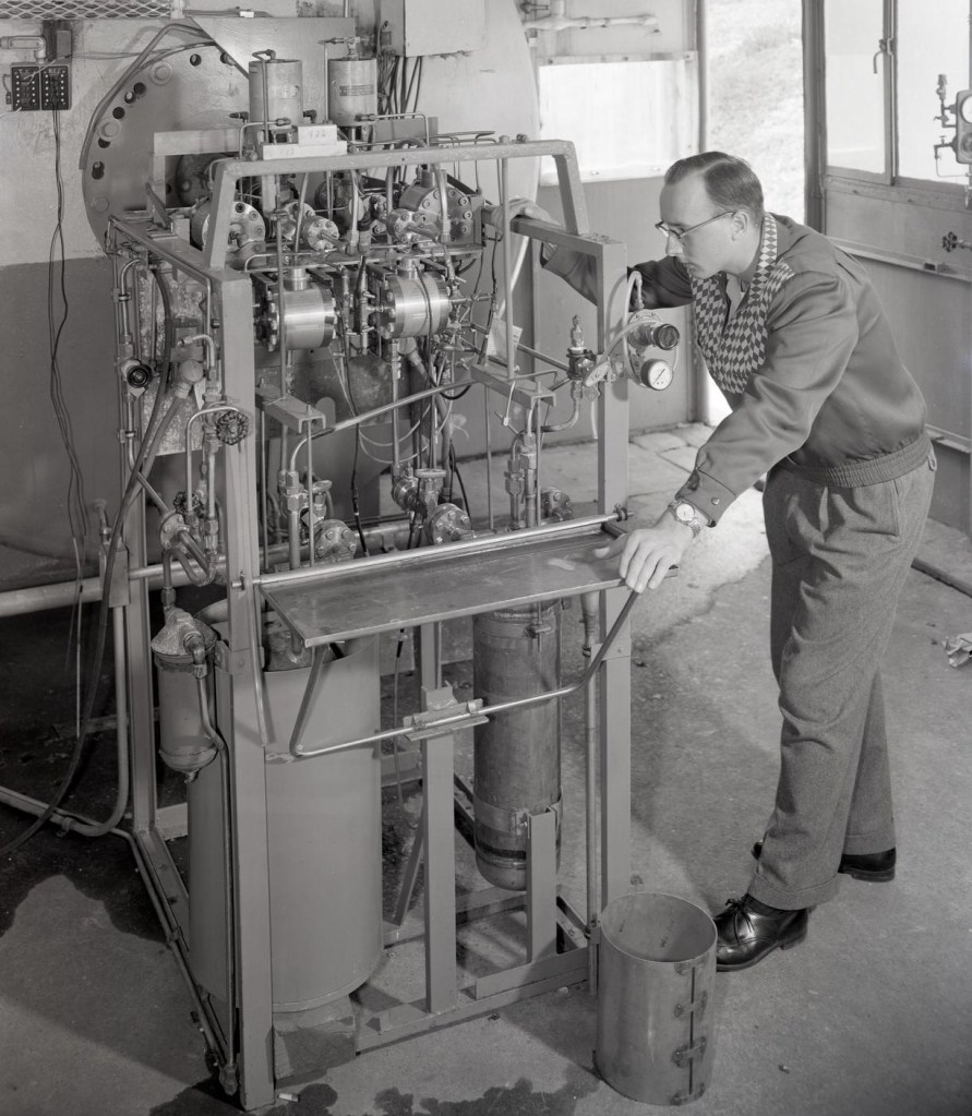 Man with test rig.