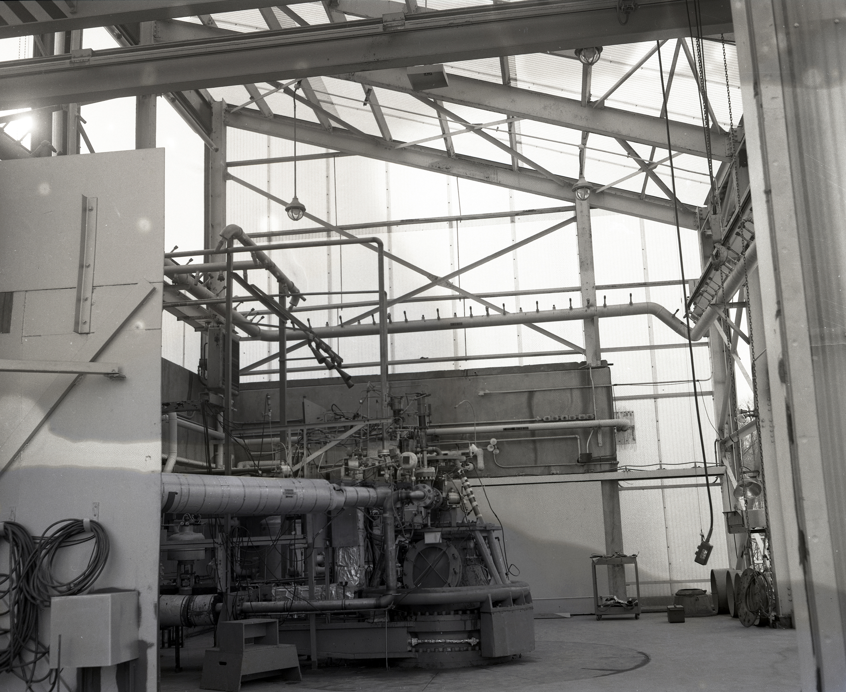 Man with engine in test stand