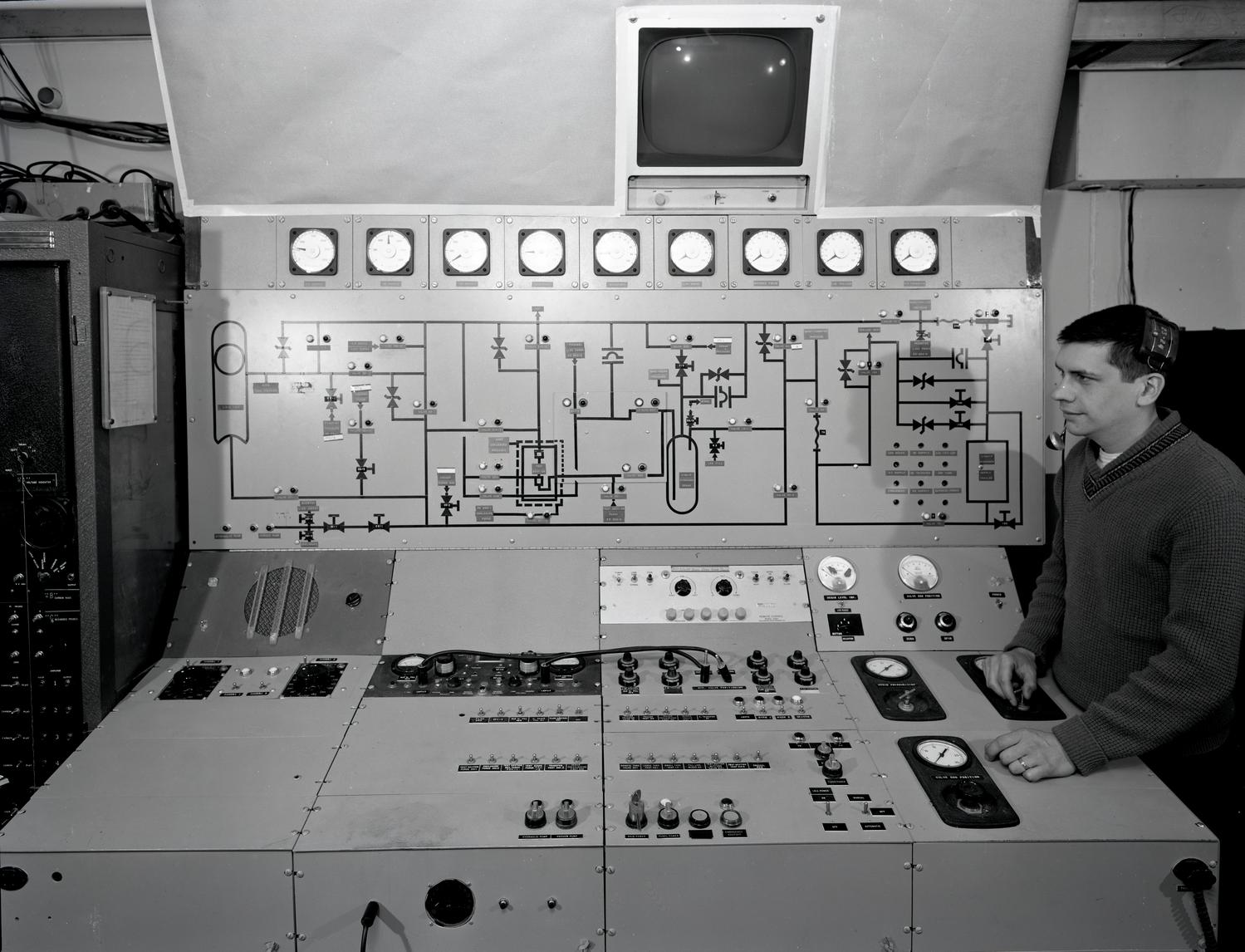 Control panels in control room.