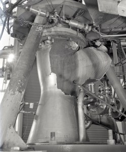 Destroyed engine in test stand