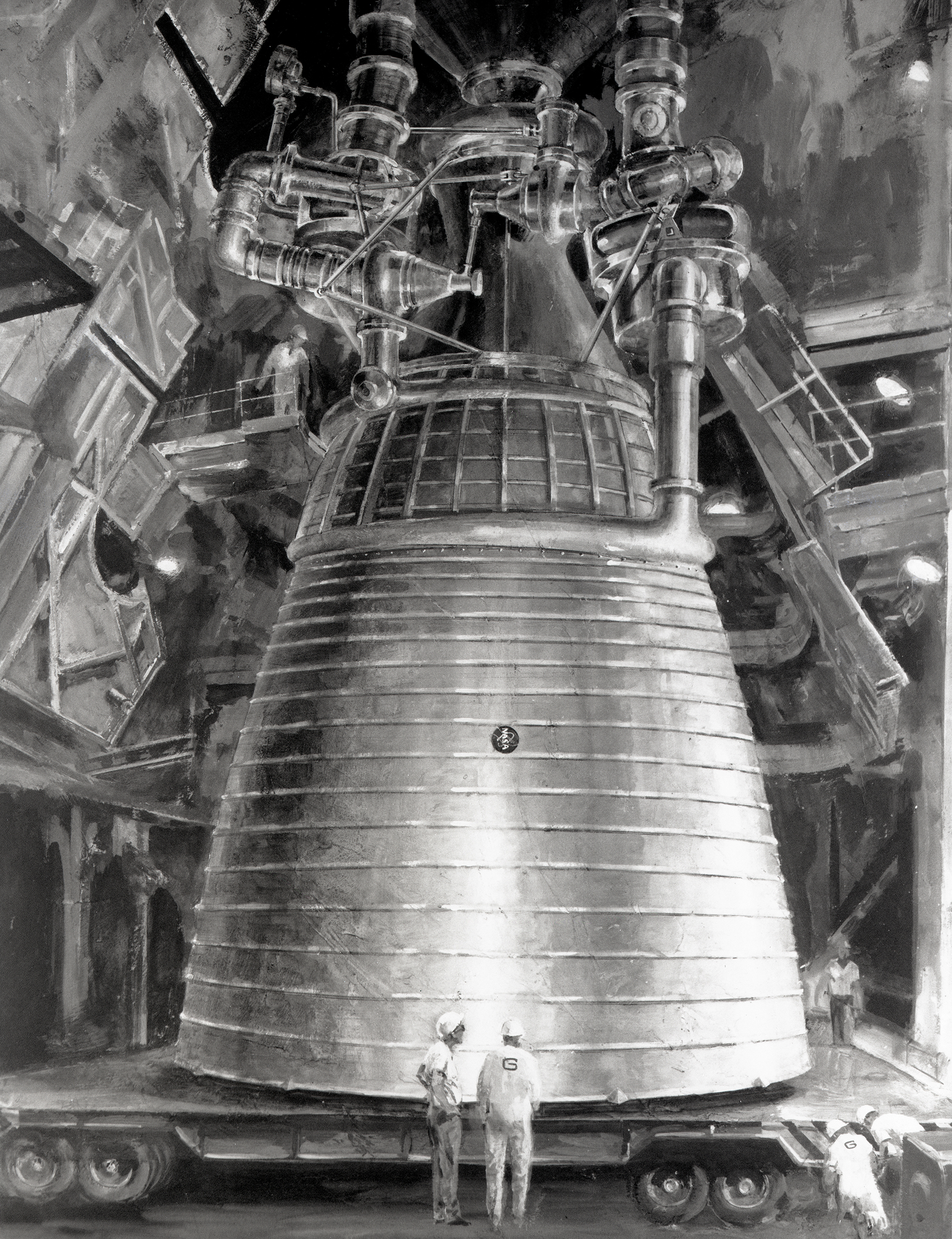 Large rocket engine with people in front.