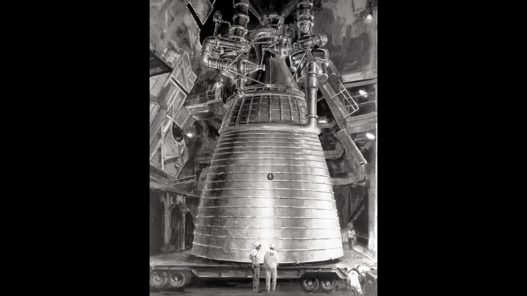 Large rocket engine with people in front.