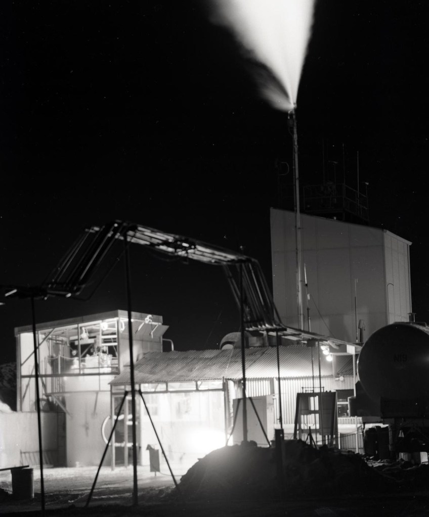 Exterior of test cell at night.