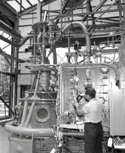 Man working on RETF test stand