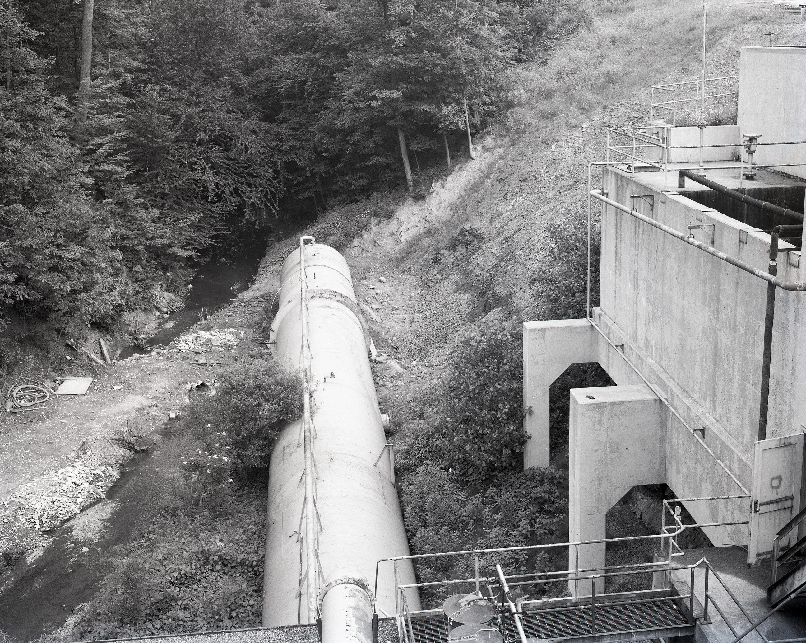 View down at cylindrical tank