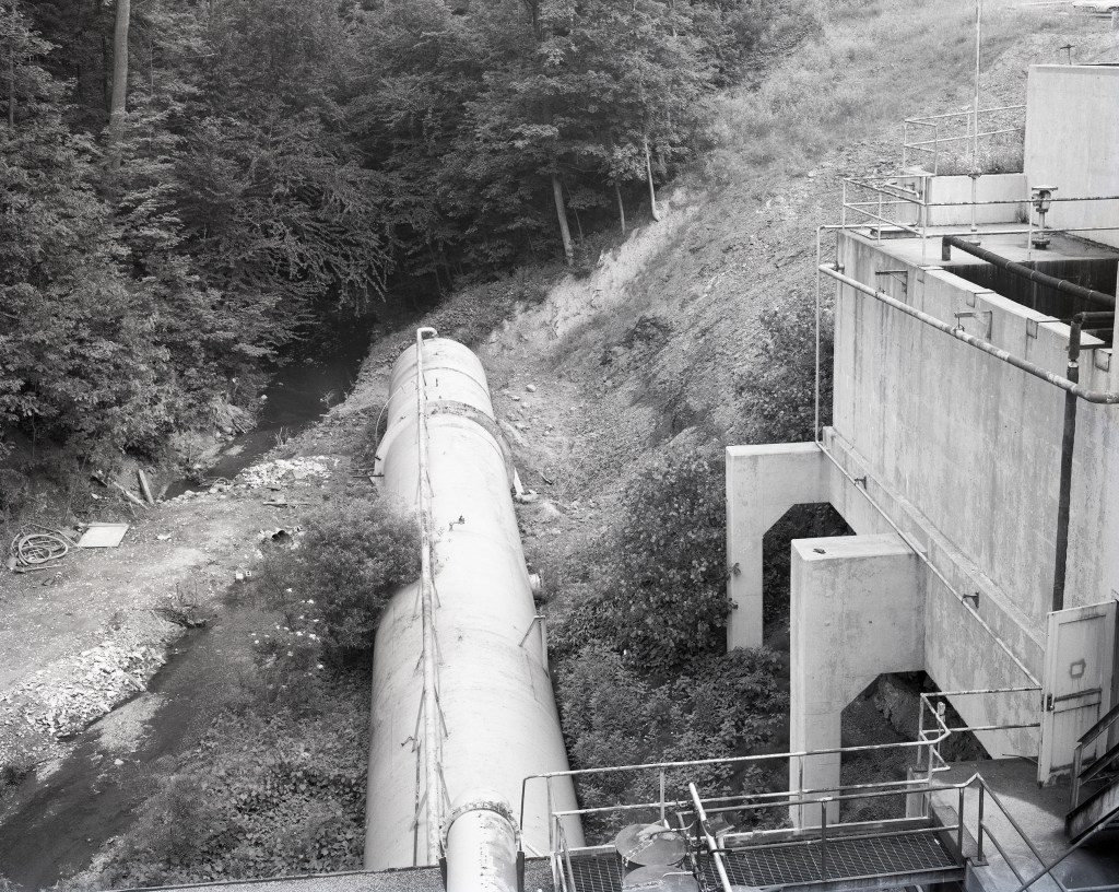 View down at cylindrical tank