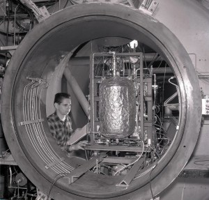 Man with equipment in test cell.