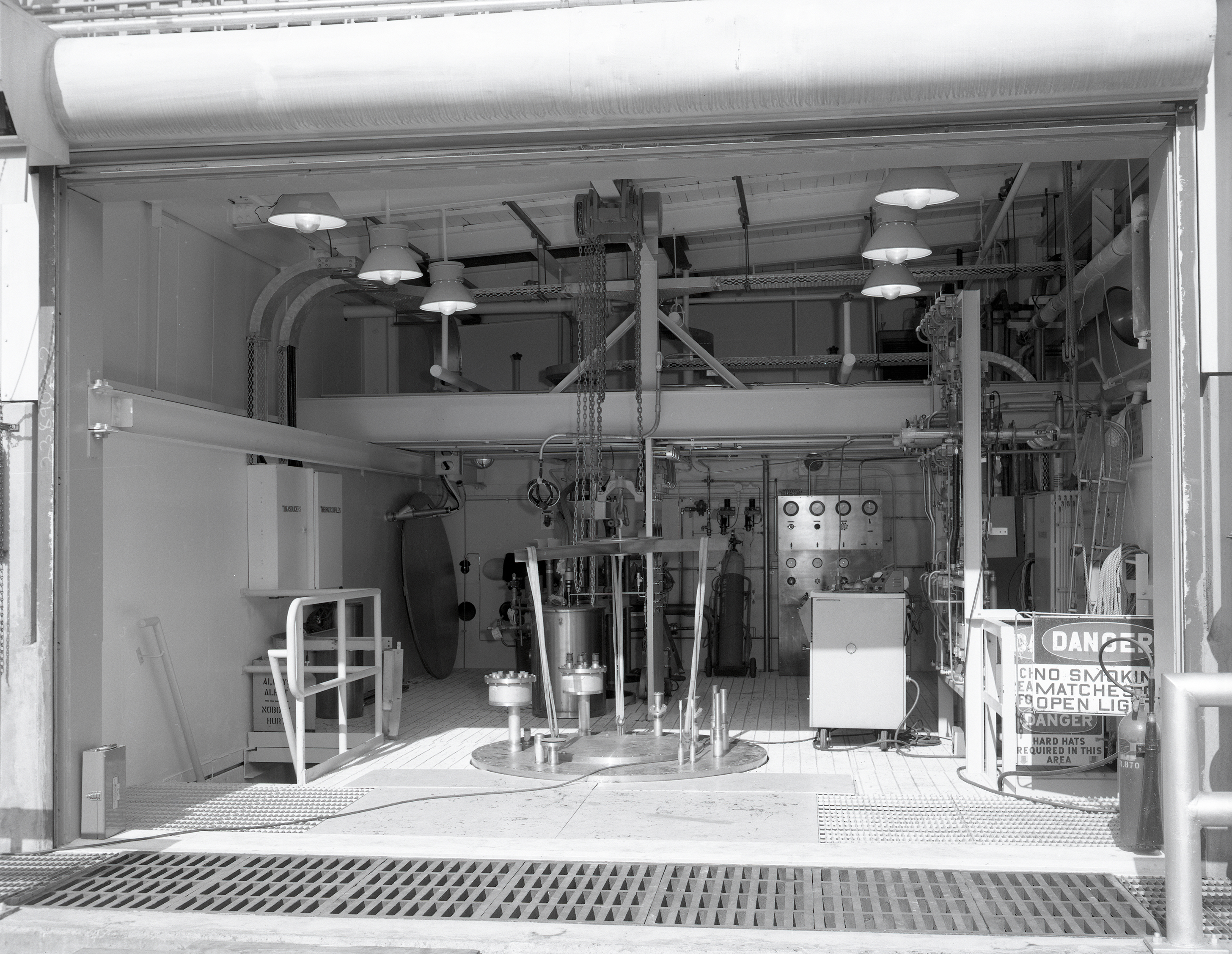 Shop area in Rocket Engine Test Cell Building with doors open