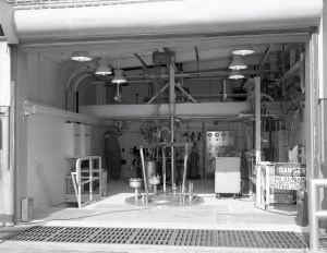 Shop area in Rocket Engine Test Cell Building with doors open