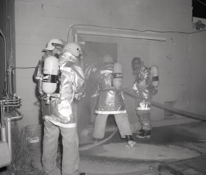 Firecrew in smoky room.
