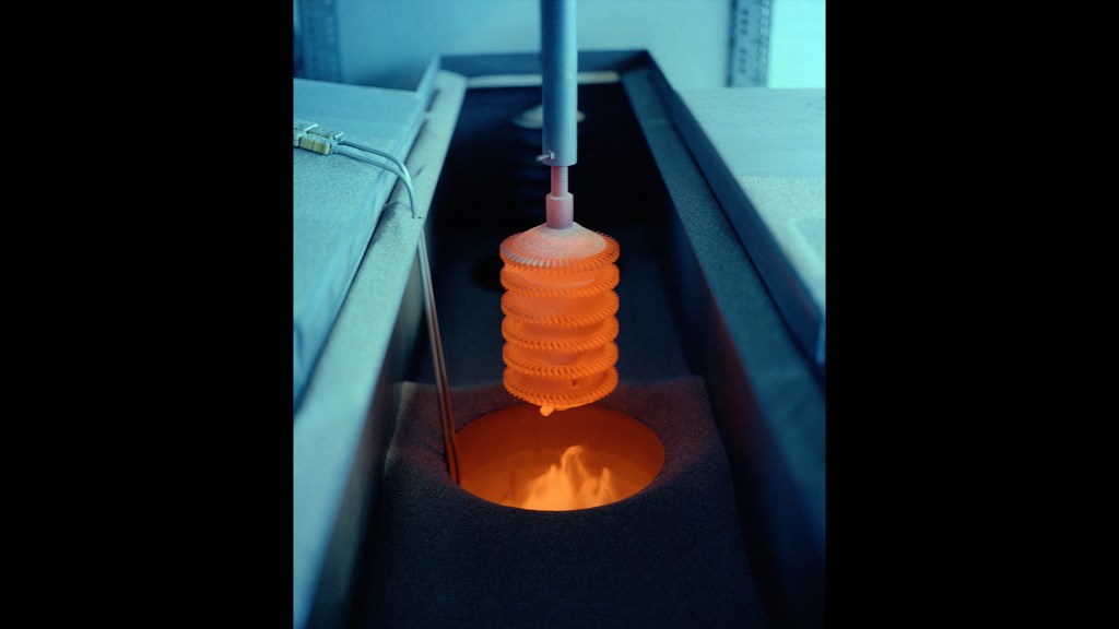 Glowing turbine wheel.