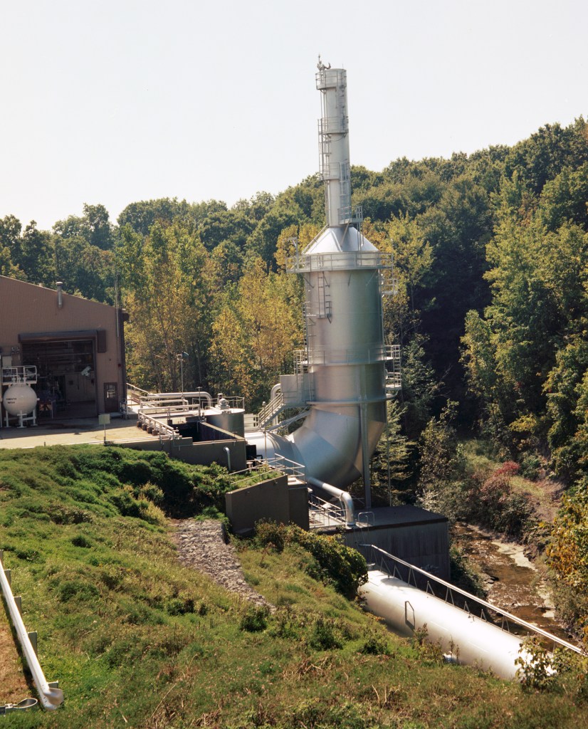 View from the north of the RETF exhaust scrubber in 1983.