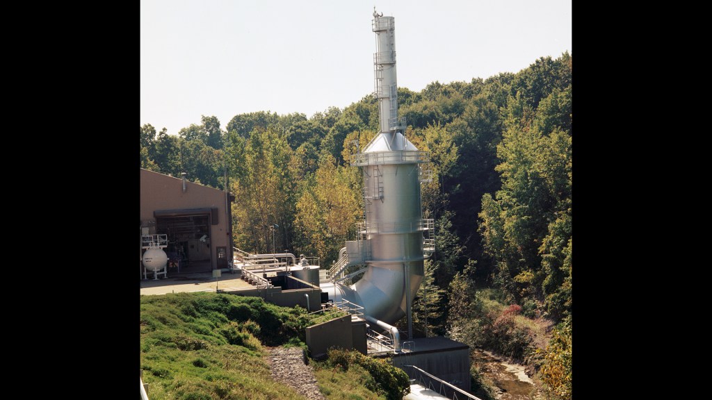 View from the north of the RETF exhaust scrubber in 1983.