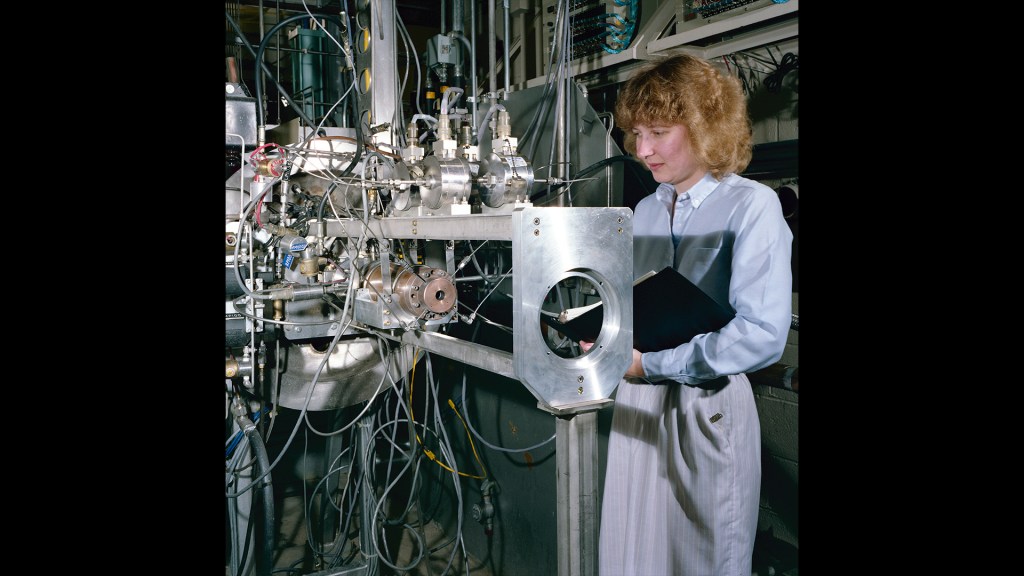 Woman with test setup.