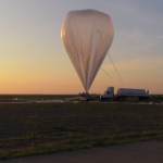 Inflated balloon at sunrise.