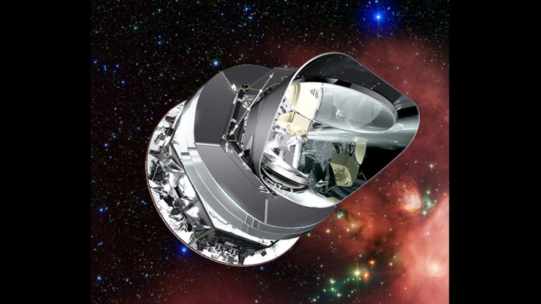 A capsule in outer space.