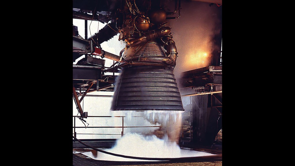 J-2 firing downward in test stand.