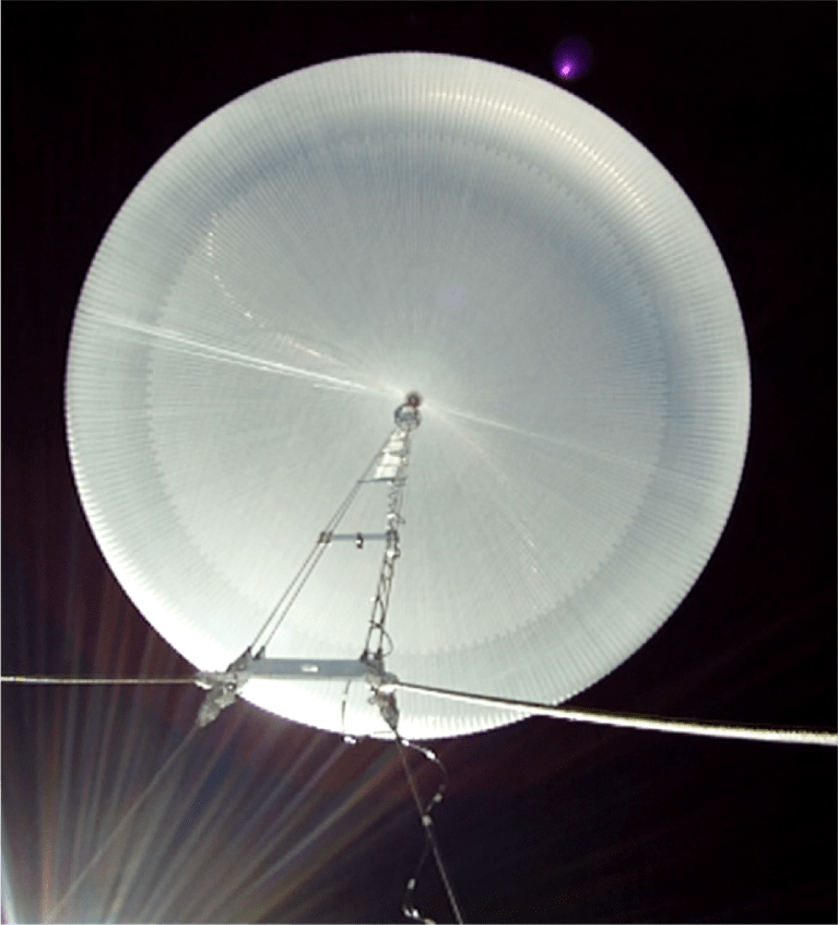 A view of an inflated balloon from below.