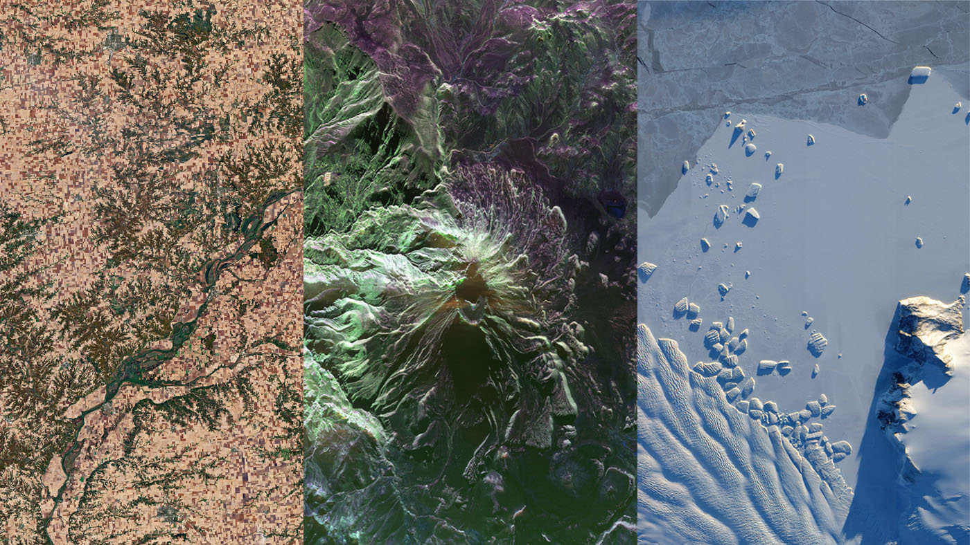Collage of image taken from space of places on earth