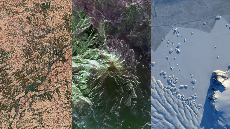 Collage of image taken from space of places on earth