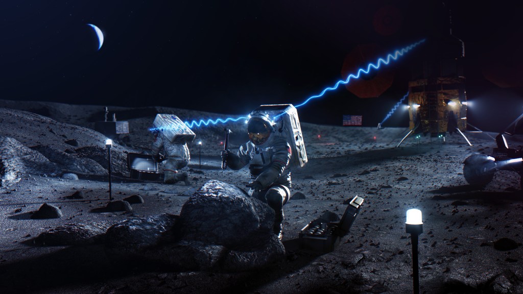 Astronauts working at base camp