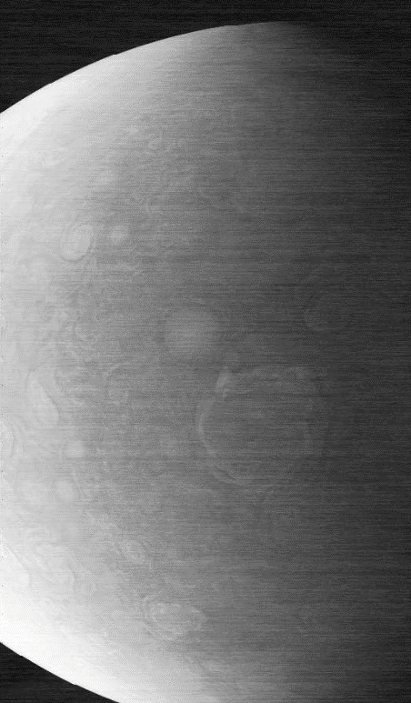 The image, which captures one of the circumpolar cyclones on Jupiter’s north pole, was taken Nov. 22, 2023