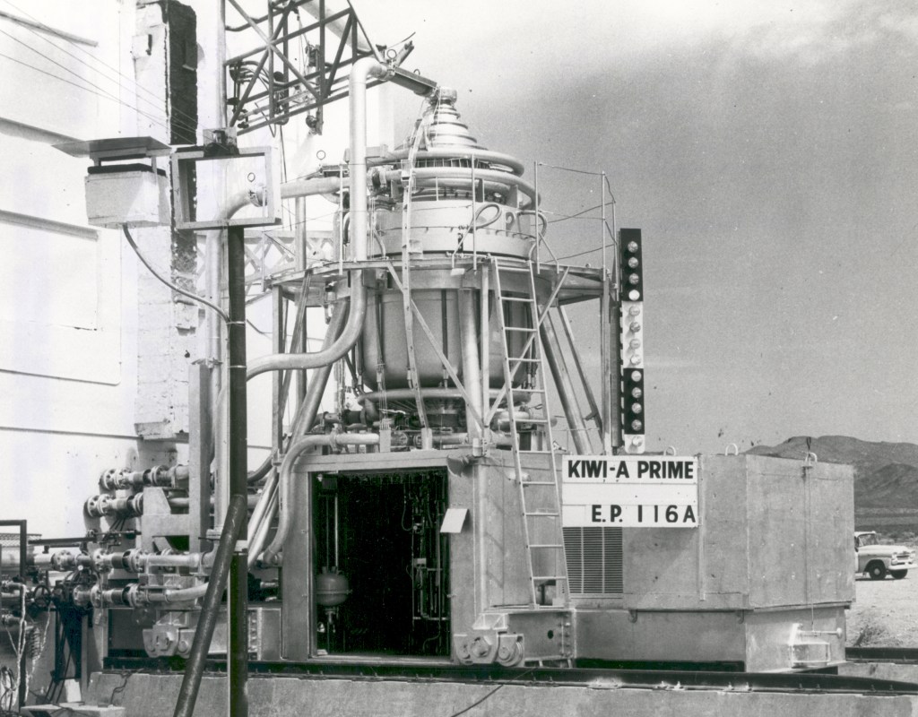 Kiwi A reactor on railcar at Los Alamos
