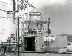 Kiwi A reactor on railcar at Los Alamos
