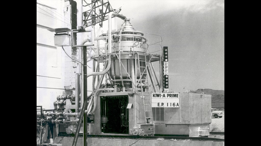 Kiwi A reactor on railcar at Los Alamos