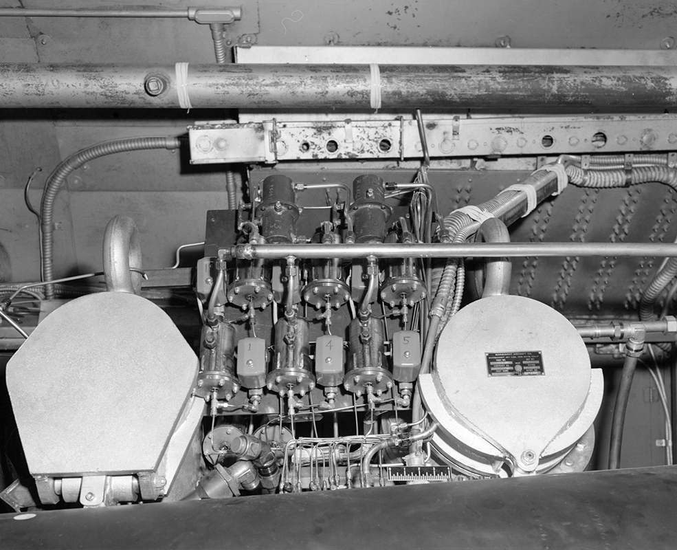 Close-up view of engine control system.