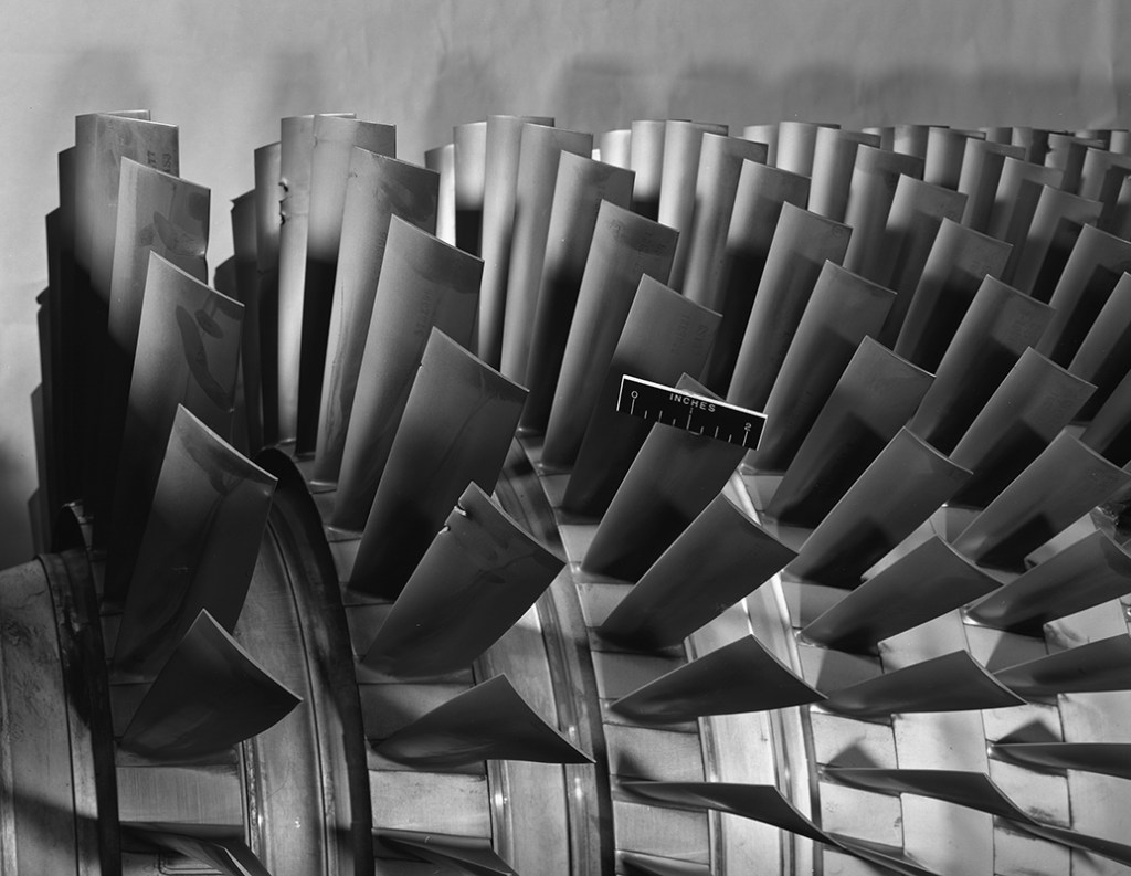 Close-up view of compressor blades.