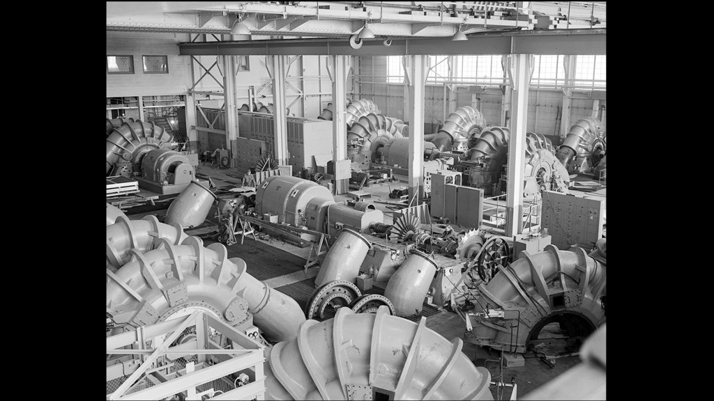 View from above of rows of exhausters.