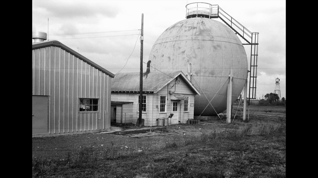 Exterior of round J-5 test chamber with shop next to it