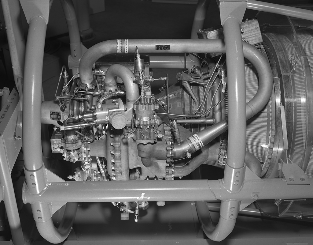 Close-up view of instrumentation on engine.
