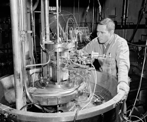 Mechanic examines pump setup for the Boiling Fluids Rig